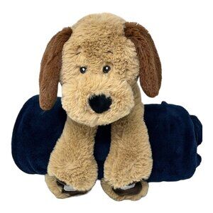 Soft Plush Puppy Dog Fleece Blanket Tan Brown Blue Lovey Lovie Stuffed Animal
